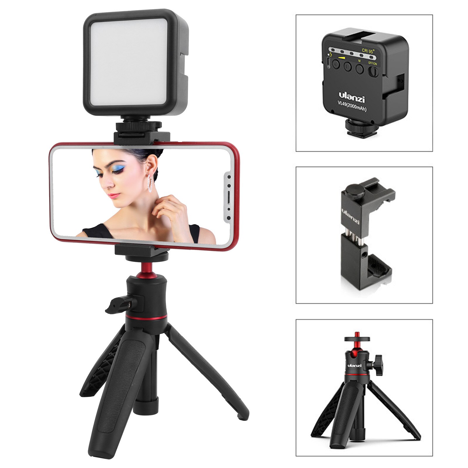 Ulanzi Smartphone Video Kit Telefoon Fotografie Live Vlog Set Omvat Statief Telefoon Clip Led Verlichting Microfoon Handheld Stabilizer: Kit 6