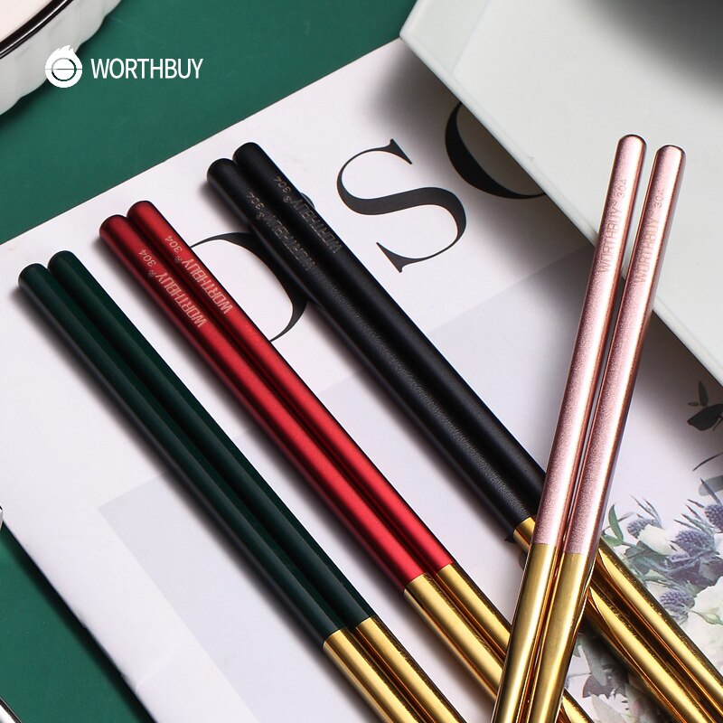 WORTHBUY 5 Pairs Juego de coloridos palillos chinos de acero inoxidable 304 para palillos de comida de Sushi palillos chinos reutilizables antideslizantes