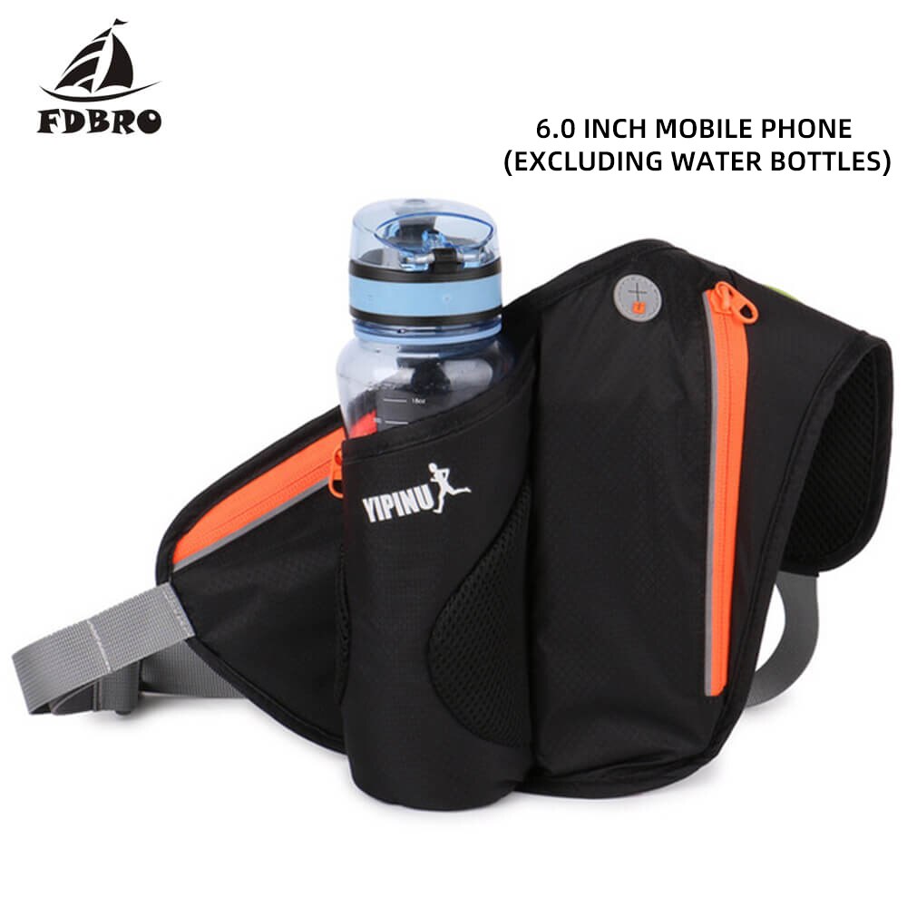 Fdbro mænds pung mobiltelefon lomme sag camping vandreture sport vandflaske talje tasker kører fanny kvinder pakke pose bælte: Sort