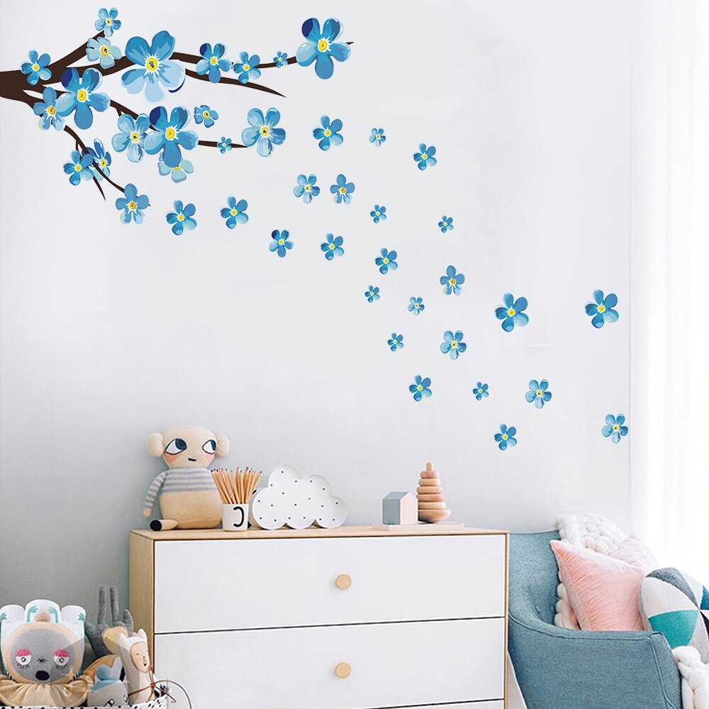 style blue plum wall decals art living room sofa bedroom wall background decorations plum flower stickers wallpaper