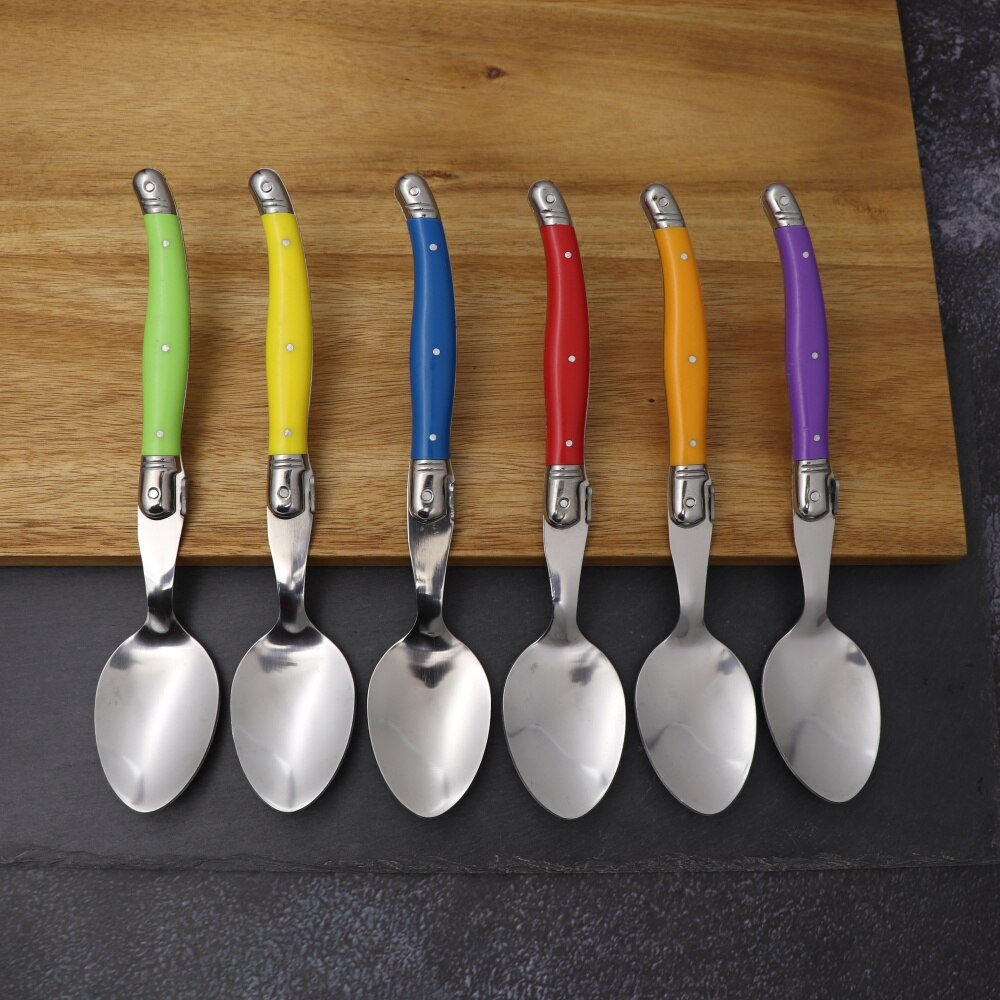 6pcs 8.5inch Stainless Steel Laguiole Dinner Spoon Big Large Tablespoon set Rainbow Handle Soup Scoop Multi Color Cutlery Cafe