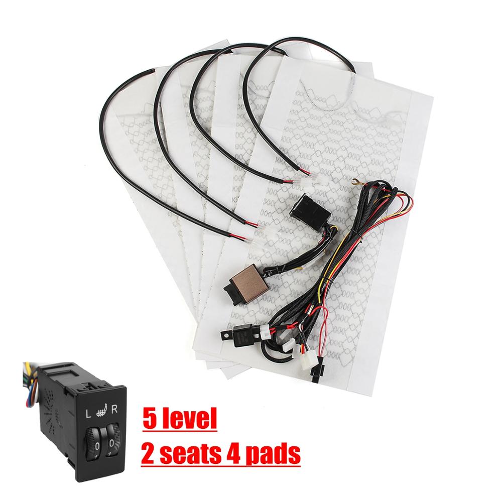 Universal 2 seats 4pcs 12v car carbon fiber High/Low heated seat heater pad switch kit Round Switch Winter Warmer Seat Covers: 2 seat 4pcs F