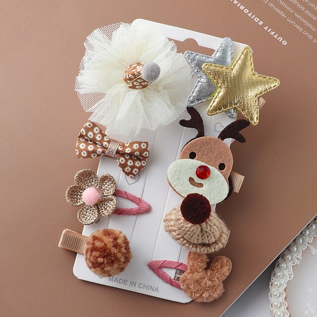 8pcs/set cartoon Hair Clips girl little rabbit hair accessories children cute sweet bow flowers Same color system hairpin: Silver