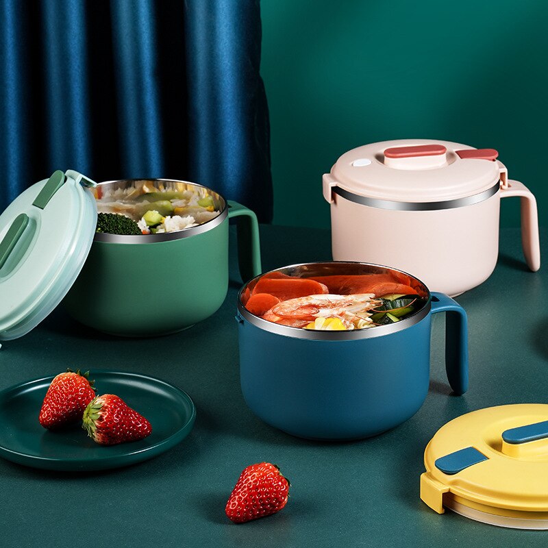 Japanese-Style Sealed Lunch Box Household 304 Stainless Steel Instant Noodle Bowl With Lid Student Insulated Fast Food Cup