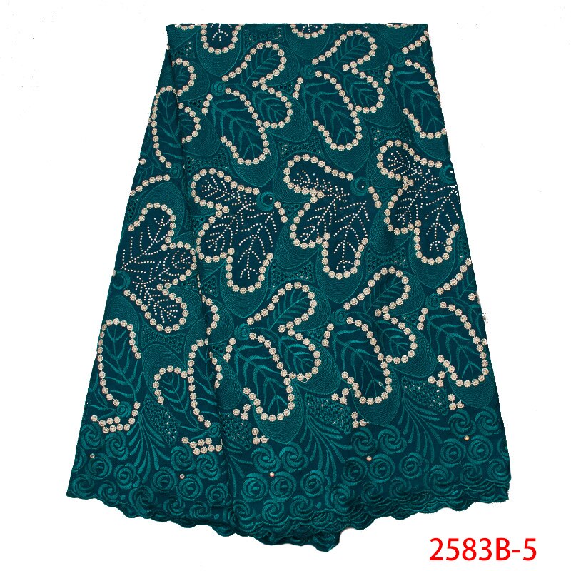 African Swiss Voile Lace in Switzerland Swiss Voile Cotton Lace Fabric Embroidery Laces with Stones KS2583B-1