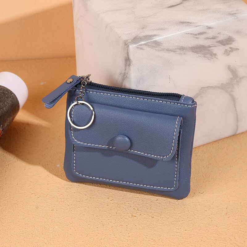Moda couro do plutônio da moeda bolsa feminina mini kawaii cartão carteira titular chave saco de armazenamento meninas 2021 nova clara pequena bolsa mão bolsas: Azul