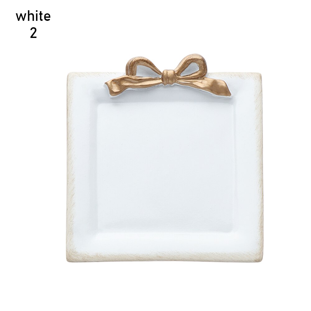 Sløjfe lille rund tallerken lille firkantet tallerken harpiks dessert kage tallerken smykke tallerken dekoration smykker opbevaringsbakke rund tallerken: Hvid 2