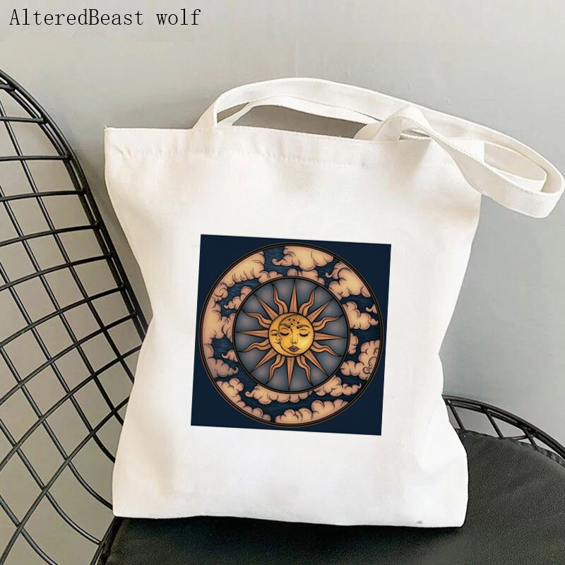 Frauen Käufer tasche mond sonne Tarot Gedruckt Kawaii Tasche Harajuku Einkaufen Leinwand Käufer Tasche mädchen handtasche Tote Schulter Dame Tasche: b2654