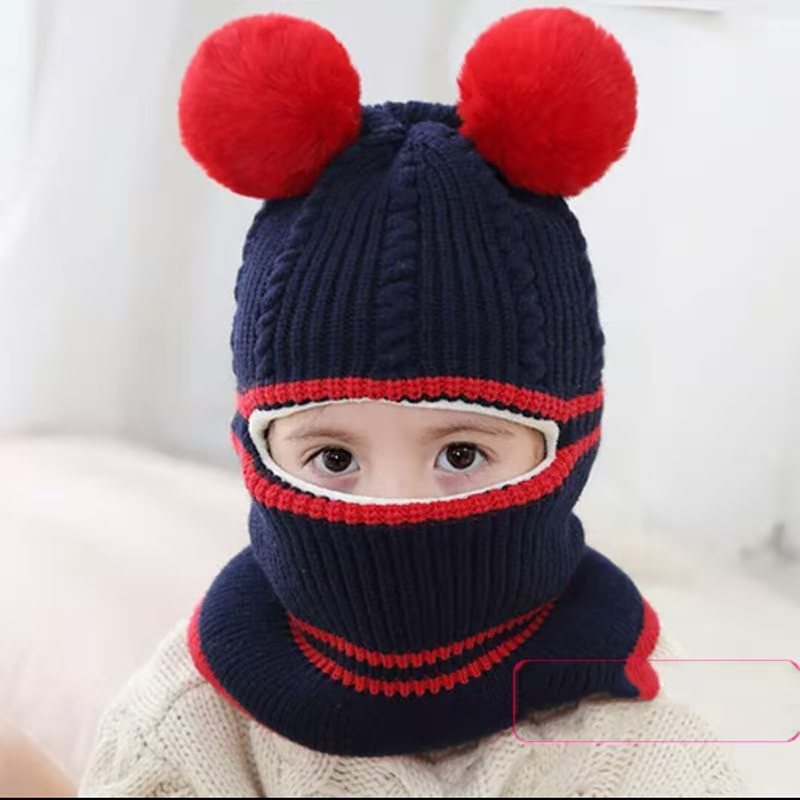 Kid Beanies Cap Scarf Set Kid Plush Ball Baby Girls Scarf Set Winter Warm Caps For Boys Girls 2-6 years old