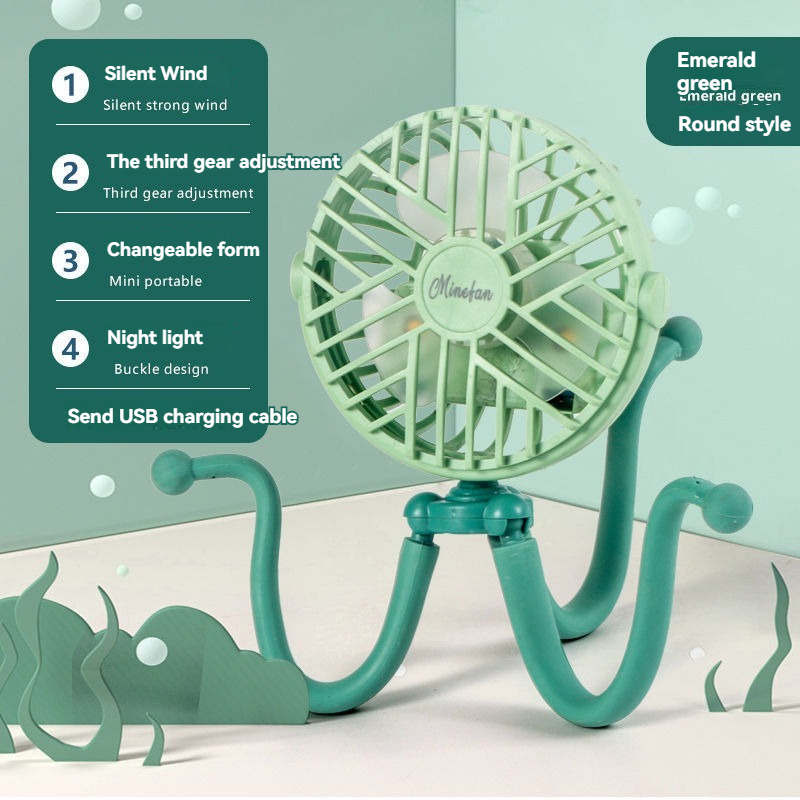 Ventilador eléctrico de pulpo recargable por USB, ventilador para cochecito, cuna, ventilador pequeño silencioso portátil