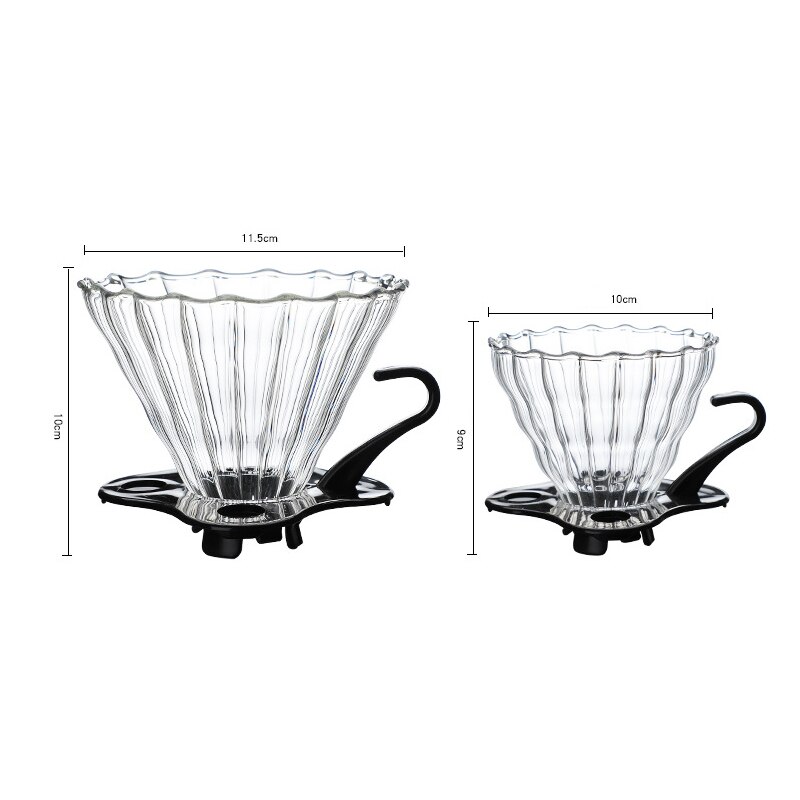 Cafetera manual V60 con filtro, resistente a altas temperaturas, vidrio grueso, embudo con tapa