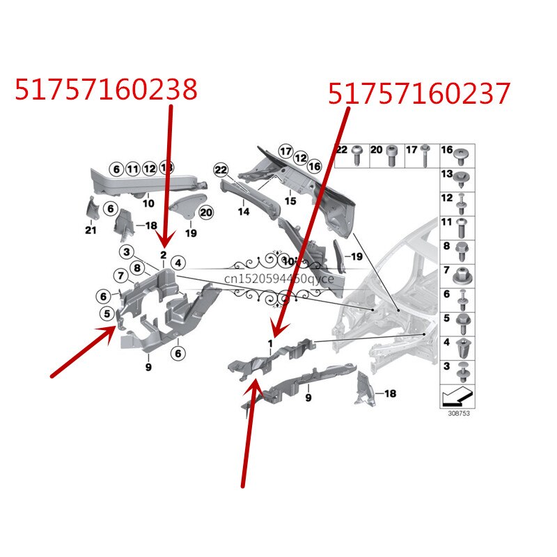 Motor isolatie board X5 E70 4.8I E71b mwX6 40IX M50DX 50I Cabine firewall bevestigingsbeugel Bovenste isolatie board