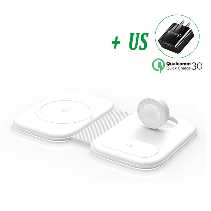 3 in 1 30w magnetischer kabelloser ladeständer für iphone 13 12 11 xs iwatch airpods qi-schnellladestation pad für samsung xiaomi: Weiß mit us-stecker