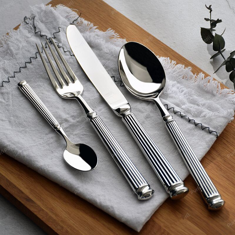 Europe Silver Luxury Cutlery Set 18/10 Stainless Steel Creativity Roman Column Flatware 304