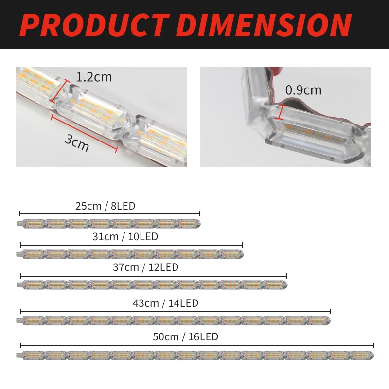 Tira de luces LED de circulación diurna para coche, luz diurna brillante, Flexible, DRL, intermitente, blanco y amarillo, 1 par