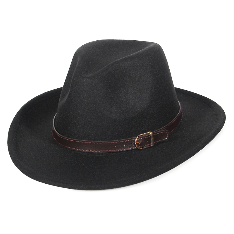 mujeres hombres sombreros de fieltro sombrero de vaquero occidental señora Sombrero Hombre pieza de Metal decoración vaquera Jazz gorras de sol tamaño 57CM