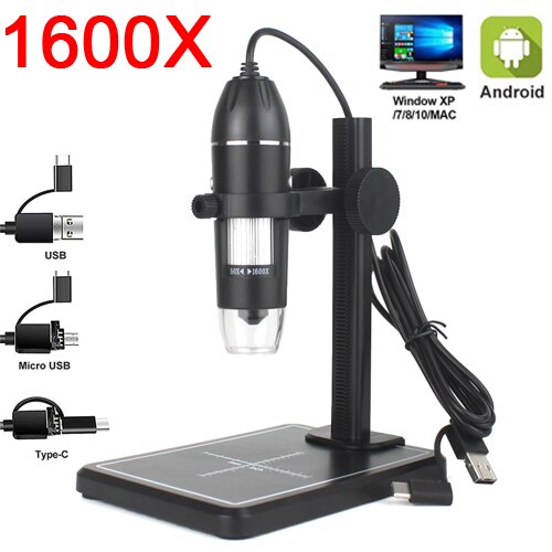 1600X Wifi Microscope Handheld Portable Digital Microscope USB Interface Electron Microscopes 8 LEDs Bracket for Android IOS: 3 in1 1600x