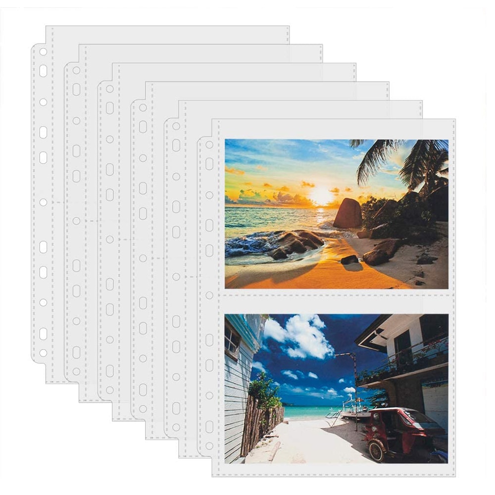 5 Pack Clear Photos or Postcards Page Protectors Plastic Photo Holder Sleeves for 3 Ring Binder Two 5&#39;&#39; x 7&#39;&#39; Pockets Per Page