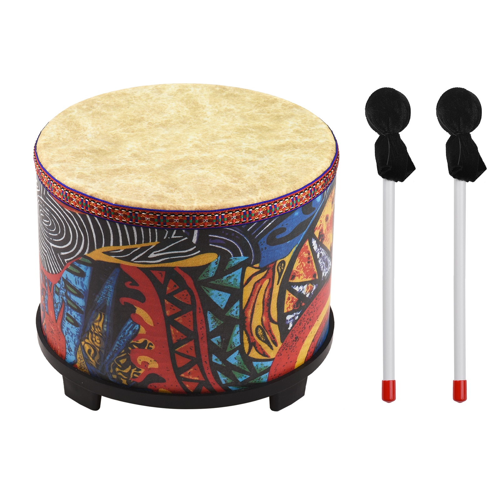 Tambor de suelo de madera de 10 pulgadas para niños, instrumento de percusión de Carnaval con 2 Mallets, accesorios de tambor