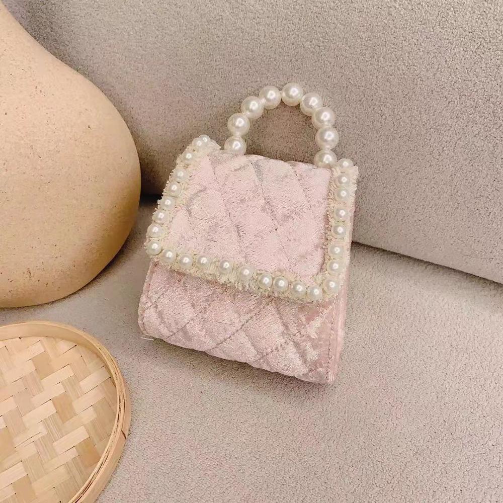 Meisjes Mini Handtas Kinderen Schoudertas Mode Bloem Klinknagel Glitter Metalen Ketting Emmer Kid Flap Bag Shiny Party Baby Portemonnee: Roze