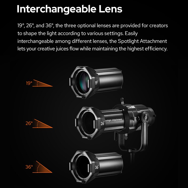 Godox VSA-19K VSA-26K VSA-36K Spotlight Attachment Conical Snoot Optical Condenser with Bowens Mount for VL300 SL150II LED Light