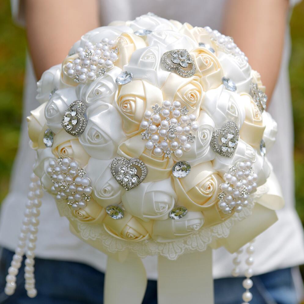 AYiCuthia Pearl Wedding Flower Bridal Bouquets Crystal Sparkle bouquet Bride Bridesmaid Wedding Bouquet S69