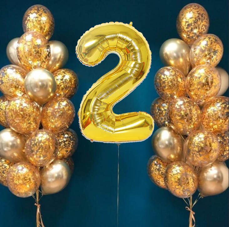 32 stk / parti 32 tommer guld numerballon 12 tommer guld konfetti blandet metallisk latexballon til fødselsdagsfest festdekorationer: 2