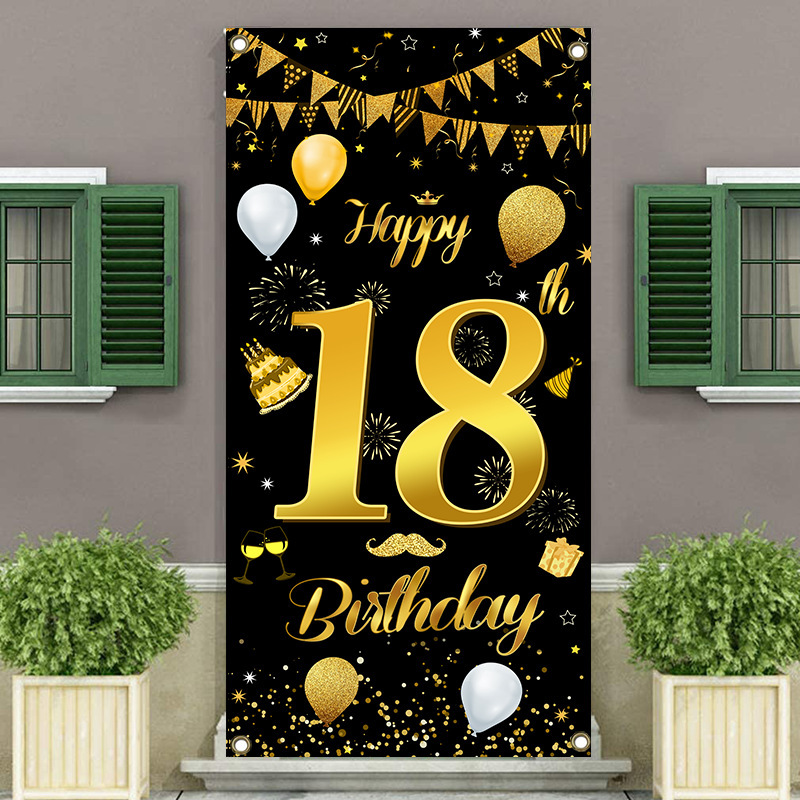 18e verjaardagsfeestje decoratie thema voor evenement benodigdheden taart toppers hangende banner servies set borden kopjes servetten tafelkleed