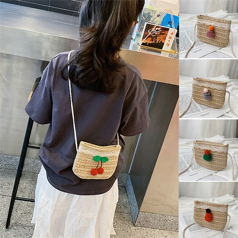 Noennavn søt småbarn baby strand messenger vesker barn barn jenter halm skulderveske håndveske crossbody veske