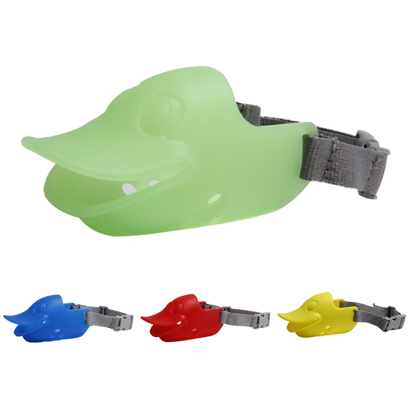 Dog Silicone Muzzle Cute Duck Mouth Mask Luminous Muzzle Bark Bite Stop Small Dog Anti-bite Masks For Dog Pets Accessories uv