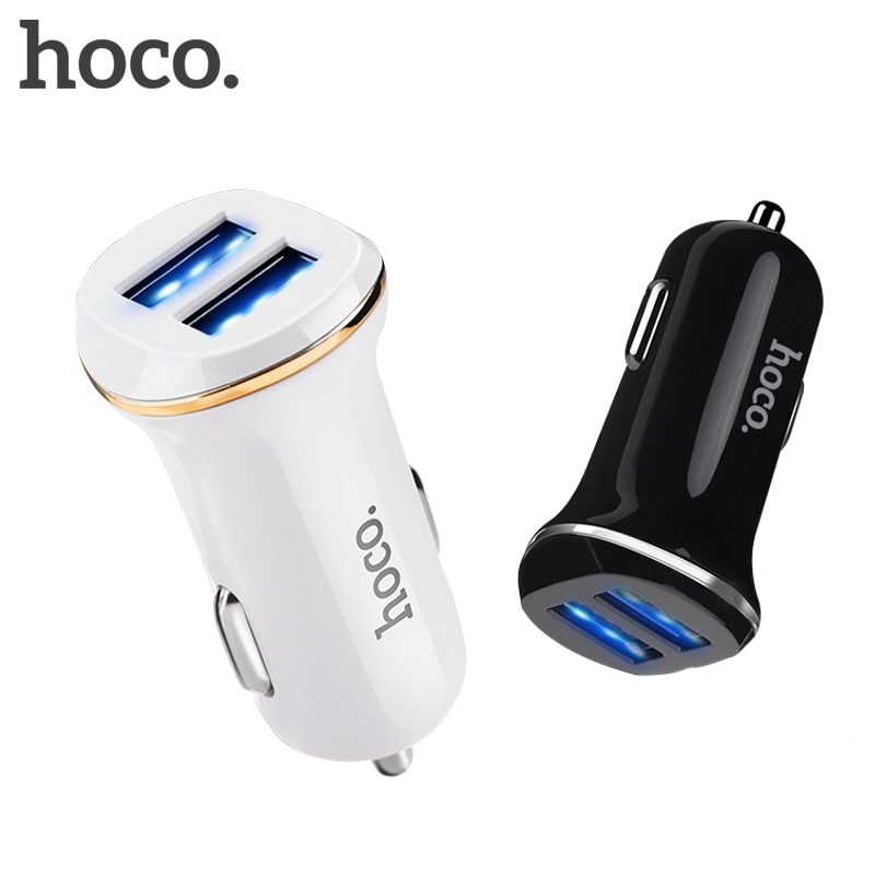 HOCO-cargador USB Dual para coche, adaptador de carga rápida de 5V 2.1A, 2 puertos, luz LED, cargador para iPhone XS MAX 8 7 plus, Samsung S9 S8