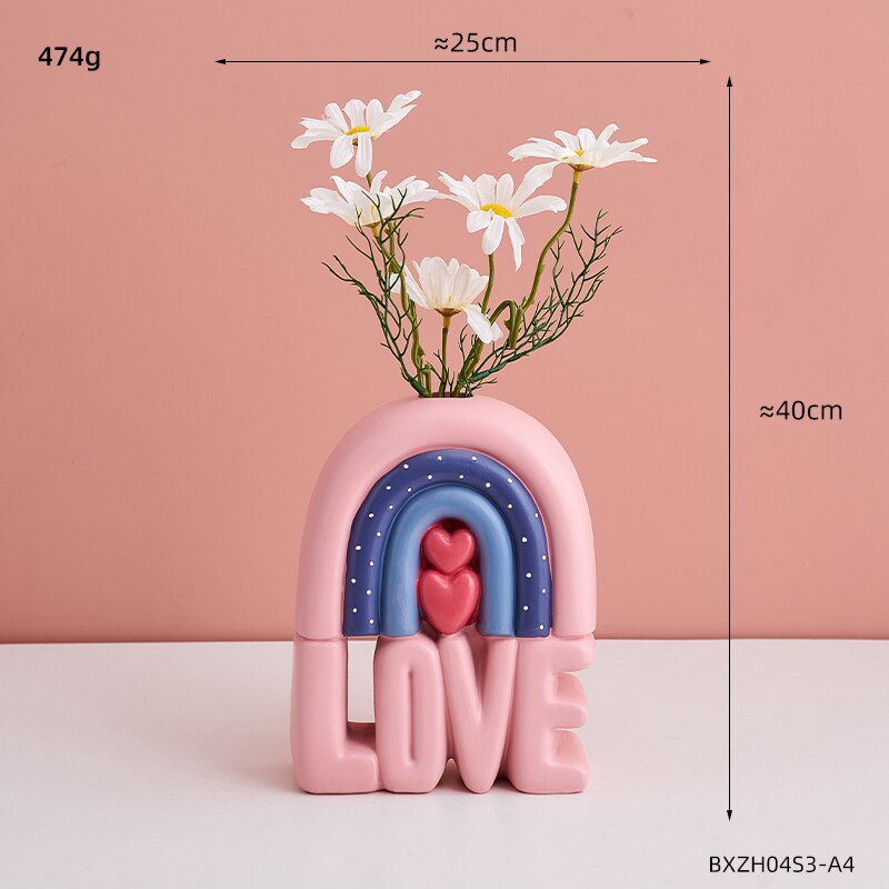 Desenhos animados vaso de amor vaso de flores kawaii decoração de casa nordic decoração para casa menina quarto acessórios de decoração rosa vaso de flores: Blue-Combination A