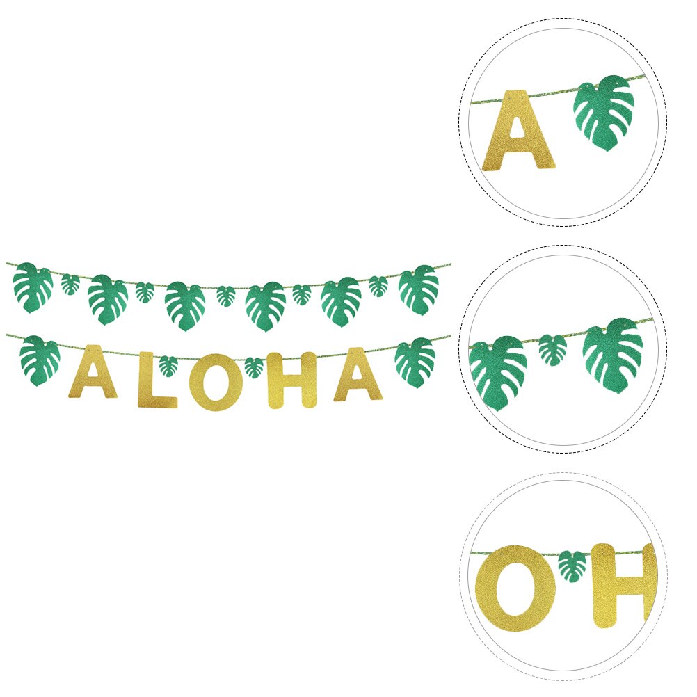 2 Sets Aloha Party Banner Safe Fine Simulation Palm Banner Luau Party Supplies Aloha Banner