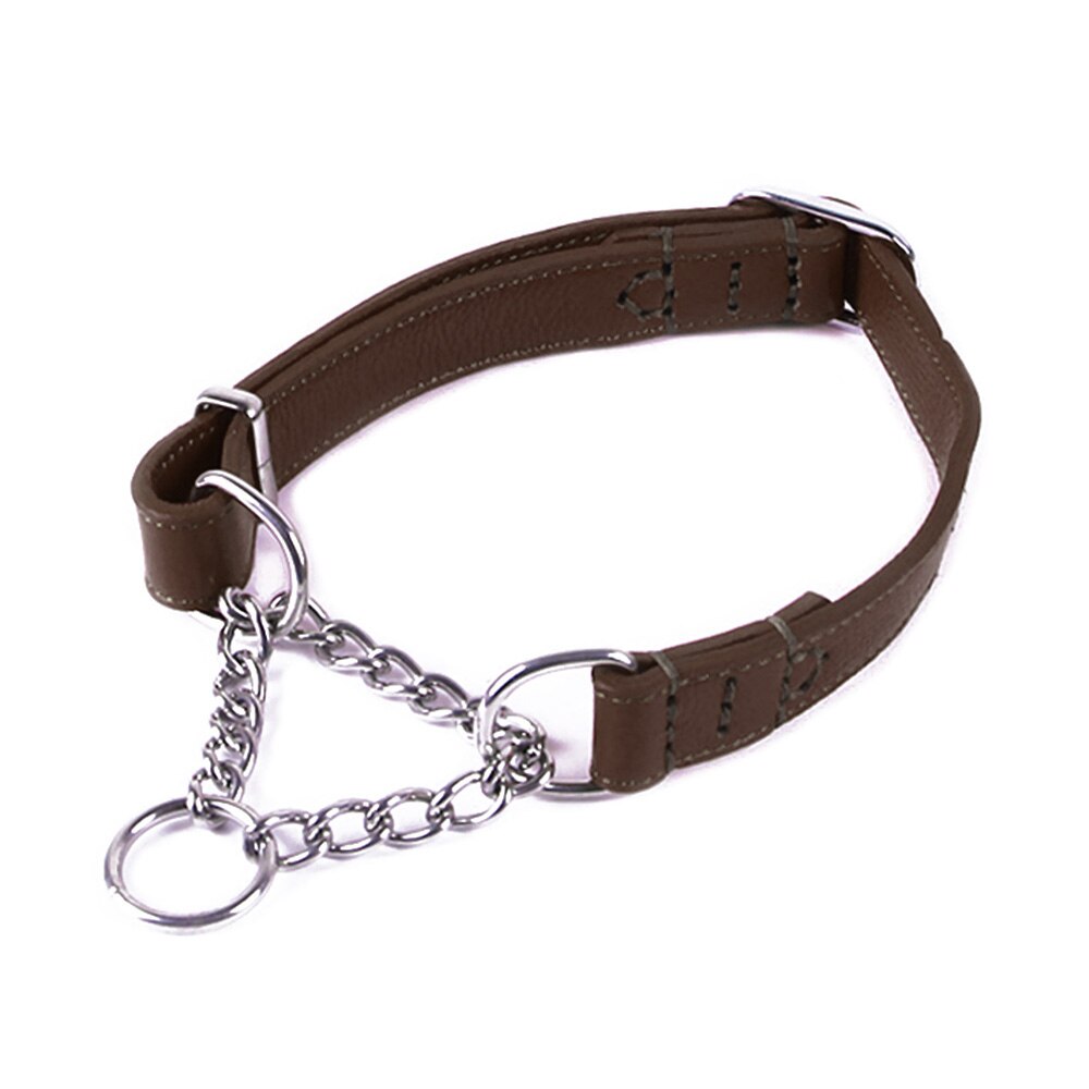 Dog Collar With Stainless Steel Chain Martingale Choke Collars For Medium Breed Dogs Leather Adjustable Durable: Brown / S