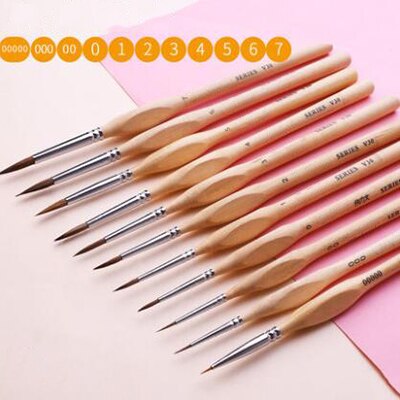 Pincel de línea de gancho para acuarela, pincel de pelo suave gouache muy fino, contorno minucioso, pintura china 00000, de polipropileno pintado a mano: 11 piece set