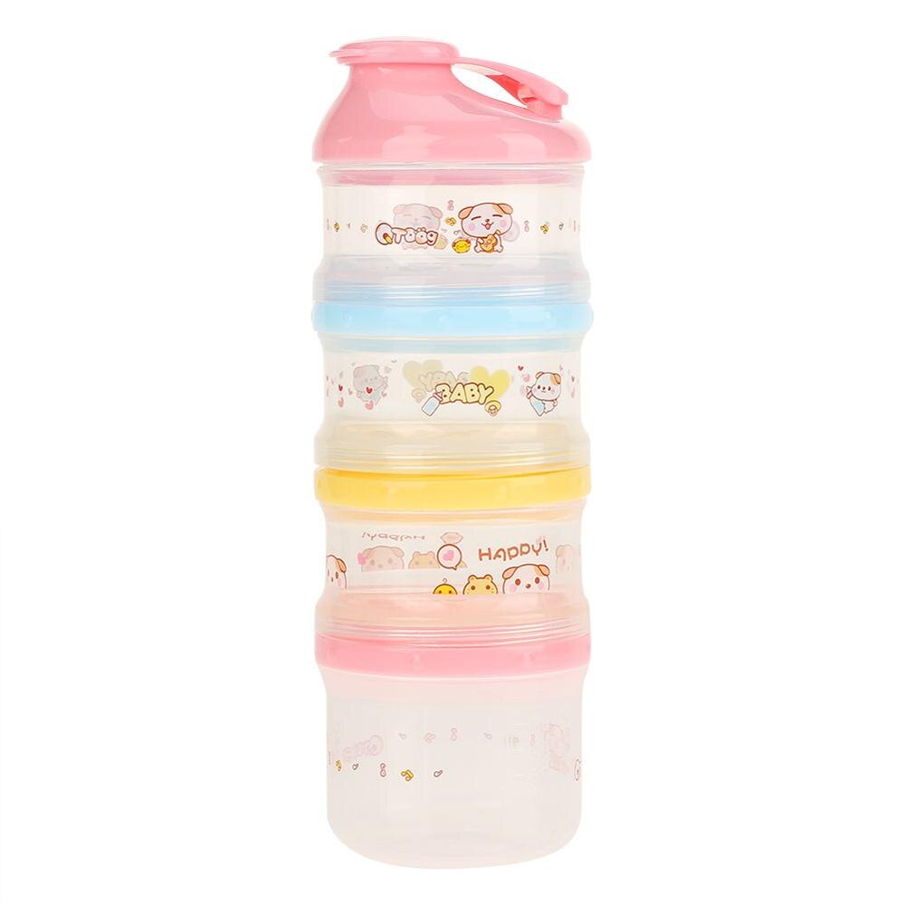 Formula Baby Milk Box Dispenser Portable Cartoon Pattern Baby Food Box Snacks Container 4 Layer Big Capacity: Pink