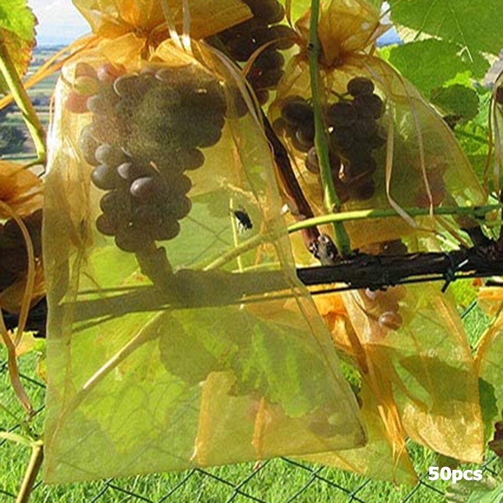 50 Uds plantas frutales bolsas para vivero uvas protección de jardinería bolsa roja con cordones bolsa de almacenamiento de perlas de caramelo para el hogar 17x23cm