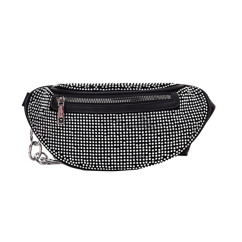 Women Waist Bags Diamonds Ladies Fanny Pack Chest Bag Banana Rhinestone Chain Crossbody Shoulder Bags Belt Bag