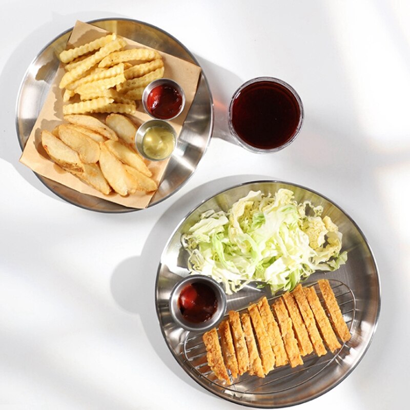 -Fried Chicken Plate Pork Chop Plate Stainless Steel Round Cafe Salad Plate Dim Sum Cake Plate Chicken Chop Rack