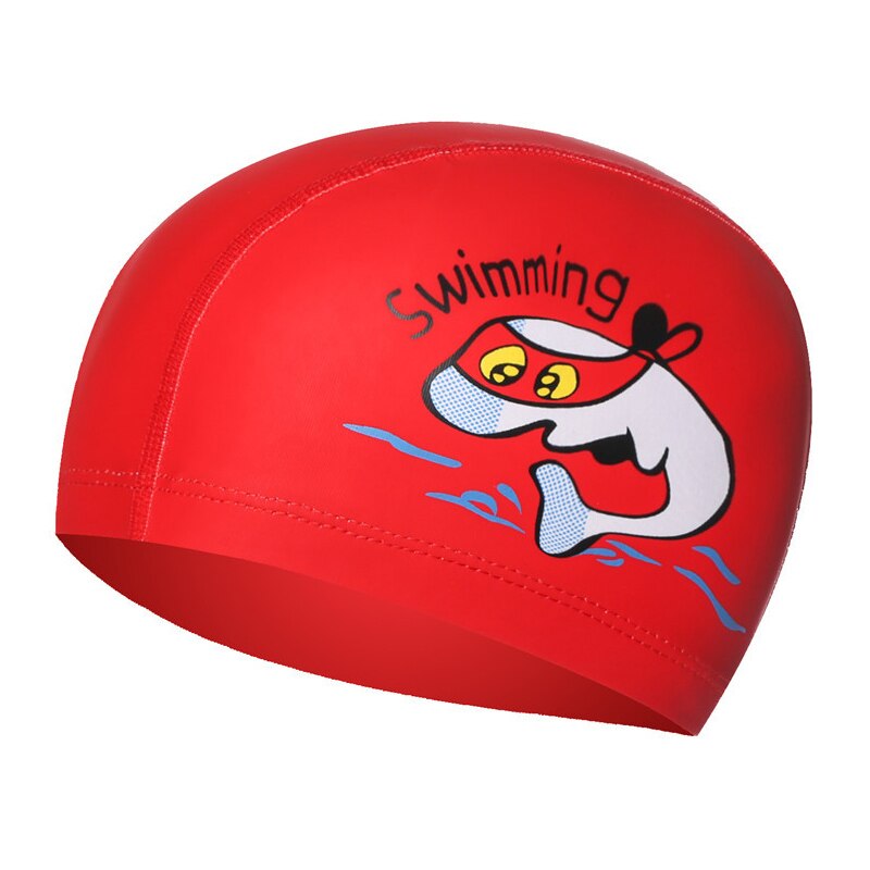Cartoon Swimming Cap Boys Girls Kids PU Waterproof Water Swimming Caps Kids Swimming Pool Hats Colorful Diving Hat: red