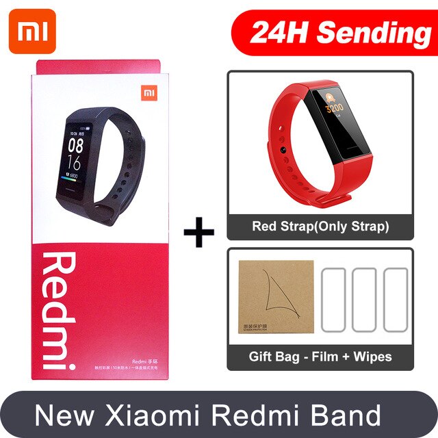 In Magazzino Xiaomi Redmi Band Smart Wristband Fitness Del Braccialetto Più Viso 1.08 "Touch Screen a Colori 14 giorni 2020 redmi banda intelligente: Add Red N 3 Film