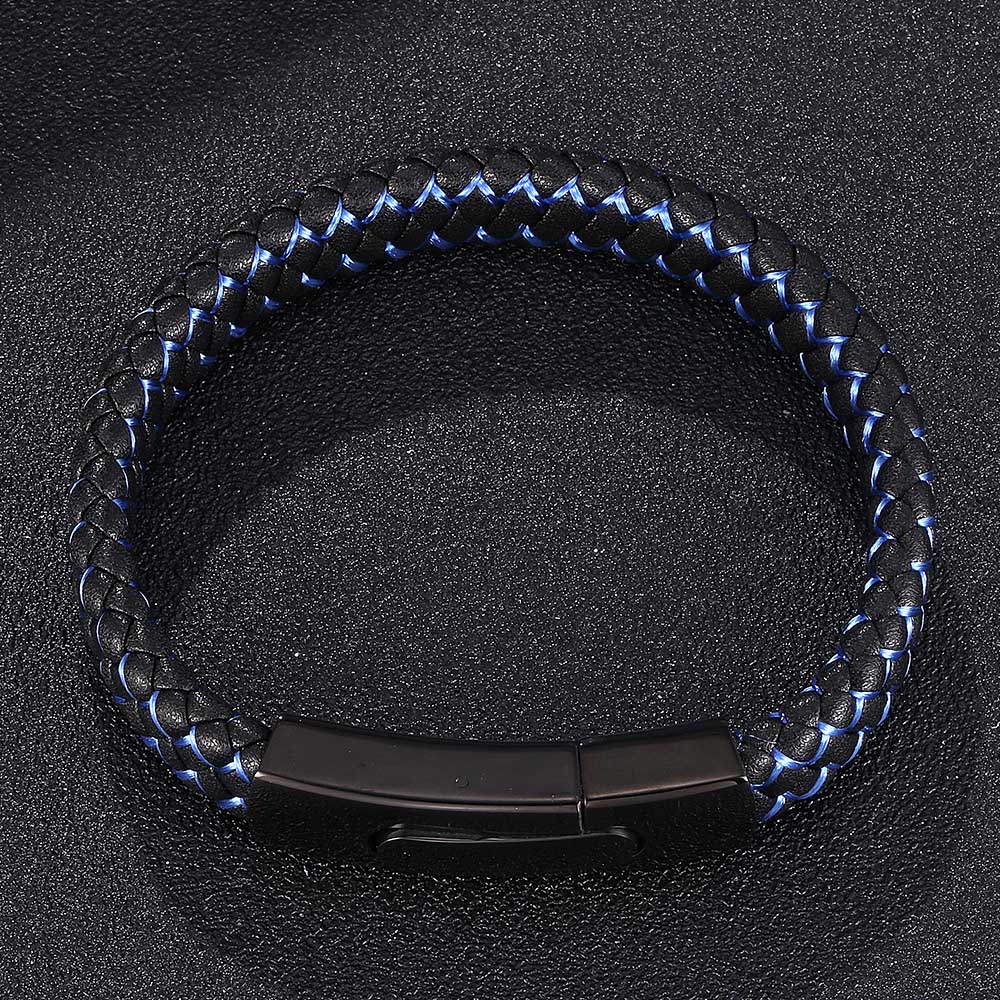 Fortafy Mannen Sieraden Zwart Lederen Touw Blauw Nylon Touw Gemengde Weave Mannelijke Armband Rvs Sluitingen Man Armbanden FR0045