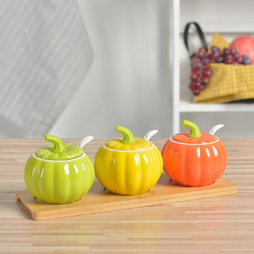 ceramic cruet seasoning jar set home kitchen MSG pumpkin oil salt cans seasoning box WF4091535: A