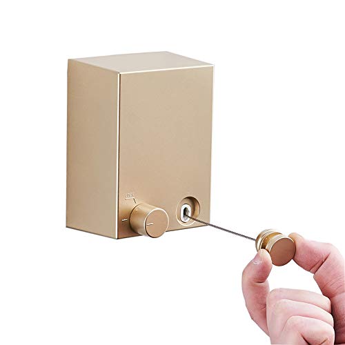Retractable Clothesline Adjustable Stainless Steel Rope String Hotel Style Heavy Duty Drill Free &amp; Wall Mounted Method: Golden