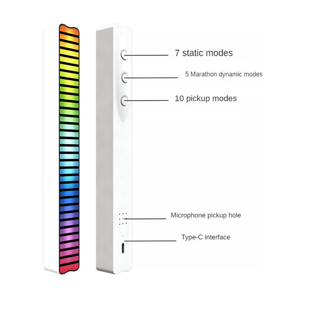 RGB Sound Control LED Strip Light Voice-Activated Pickup Rhythm Music Atmosphere Lamp App Control 32 LED Colorful Ambient Light