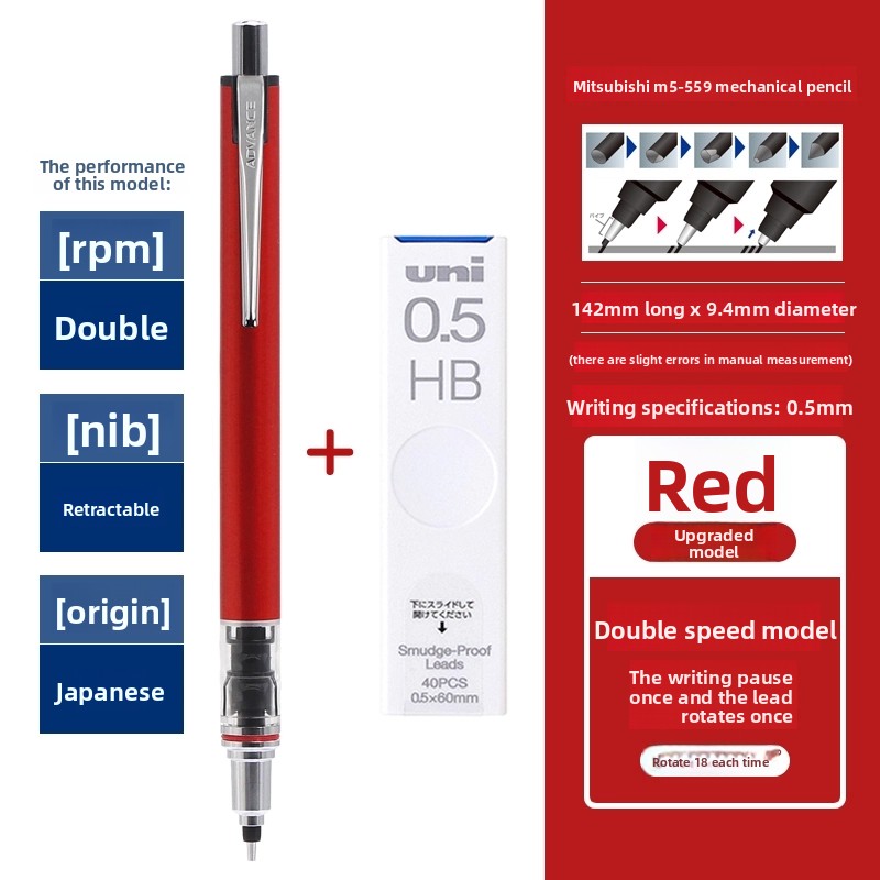 Uni Mechanical Pencil Japanese illustration Style Kurutoga Advance M5-559 M7-559 M3-559 Limited Edition Automatic Writing Pen: Clear
