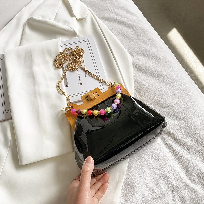 Transparent Jelly Tote bag Summer High PVC Women's Handbag Chain Shoulder Messenger Bag Travel Bag: 22 CM Black