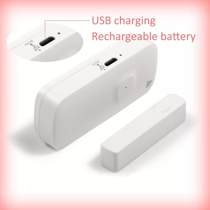 Tuya dørsensor med batteri genopladningsport trådløs magnetisk vinduesdetektor magnetkontakt åben alarm smart life alexagoogle