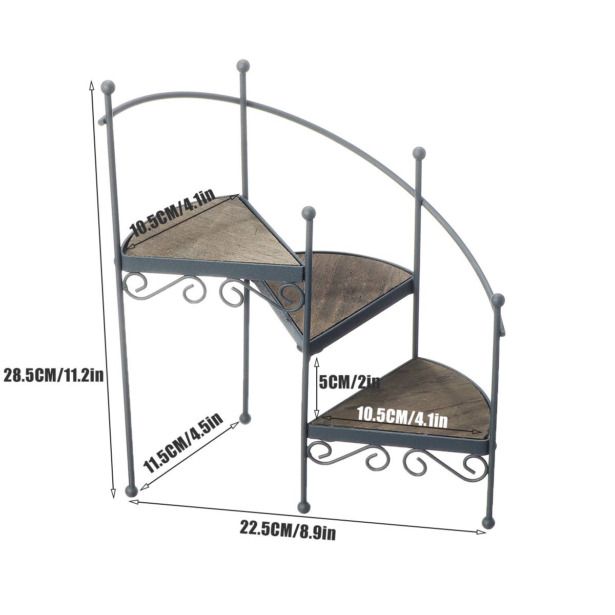 3-Layer Retro Iron Plant Rack Stand Plant Succulent Shelf Staircase Desktop Garden Flower Stand with Wood Plate Home Decorative