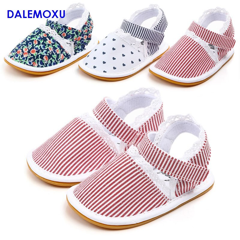 Babysko rød stribet bomuldssandal slip-on sko piger blonder afslappet sport baby sneakers skridsikre sommer vandresko til spædbørn